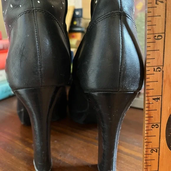 Marc Fisher Black Heeled Boots with Celestial Design - Picture 5 of 6
